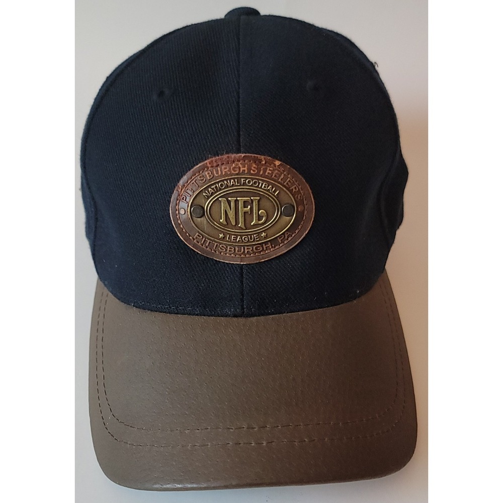 VTG Pittsburgh Steelers American Needle‎ Metal Emblem Leather Bill Strapback Hat